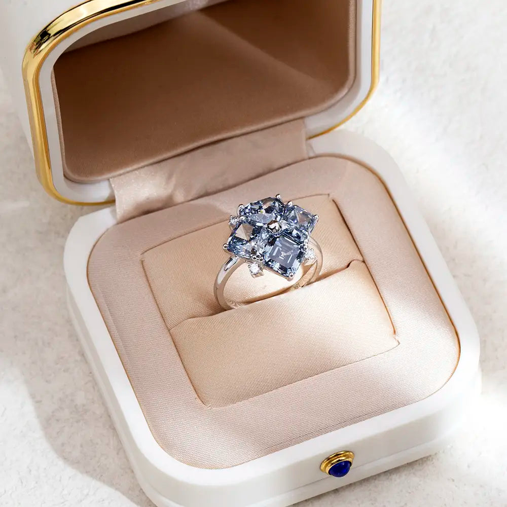 Eco-1809 | 18K White Gold Blue Lab-Grown Diamond Ring