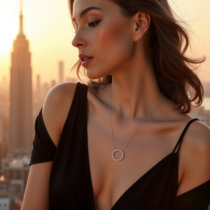 Econ-902 "Circle of Light" Lab-Grown Diamond Halo Pendant Necklace
