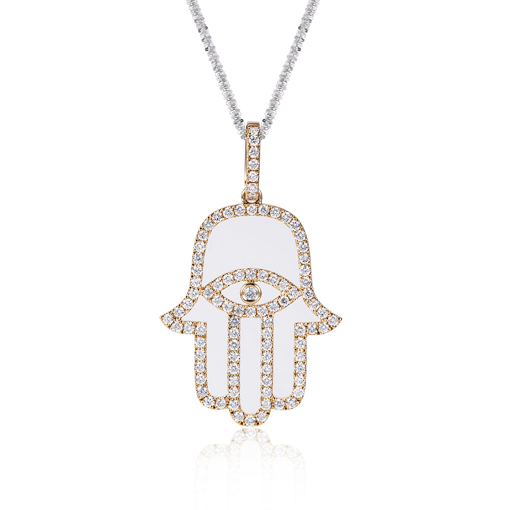 Econ-911 "Guardian of Light" Lab-Grown Diamond Hamsa Pendant Necklace