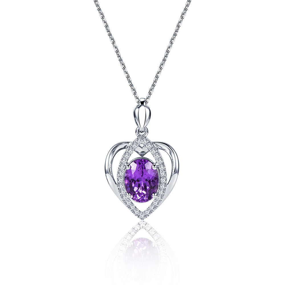 Econ-912 "Amethyst Embrace" Lab-Grown Gemstone Heart Pendant Necklace