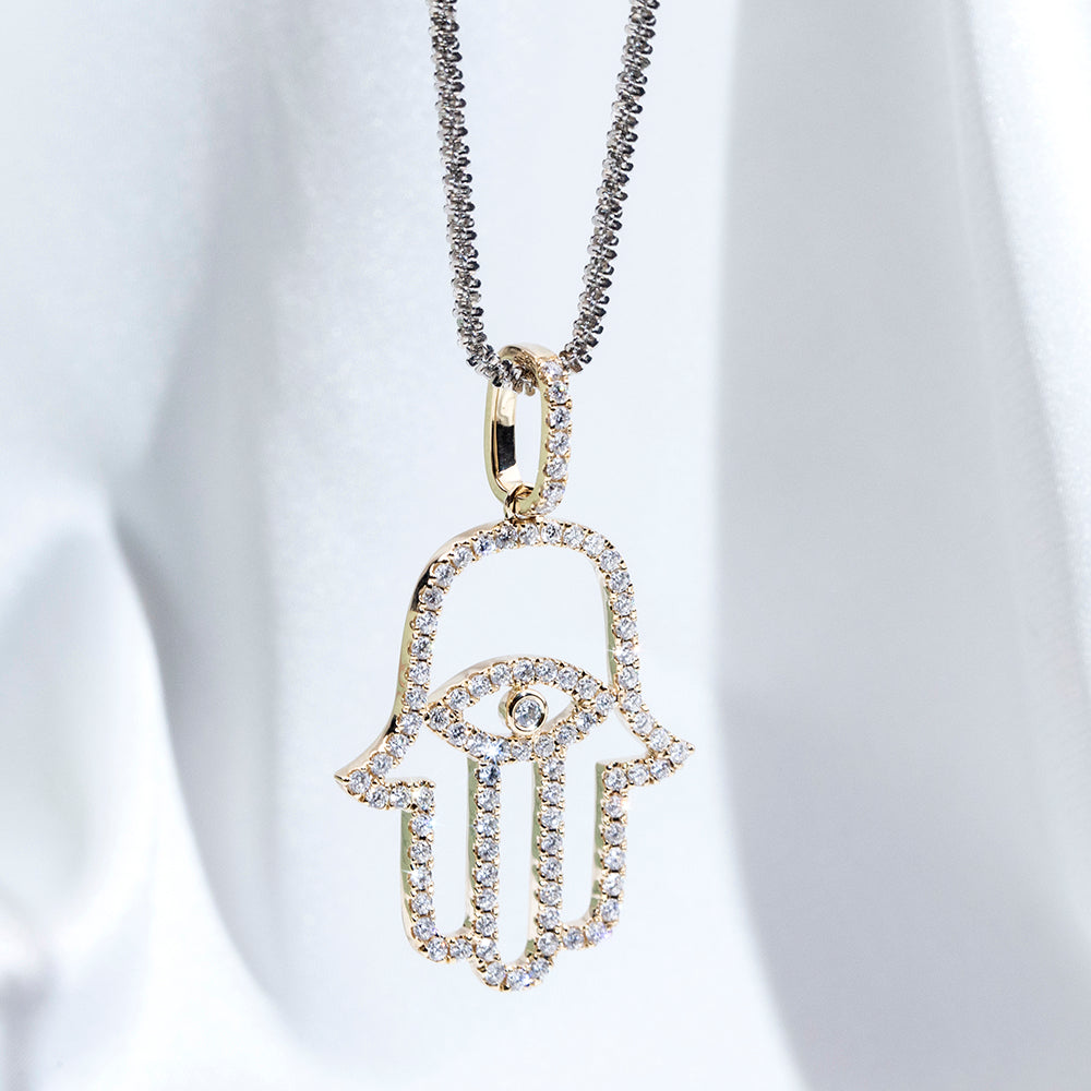Econ-911 "Guardian of Light" Lab-Grown Diamond Hamsa Pendant Necklace