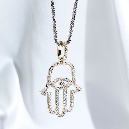 Econ-911 "Guardian of Light" Lab-Grown Diamond Hamsa Pendant Necklace