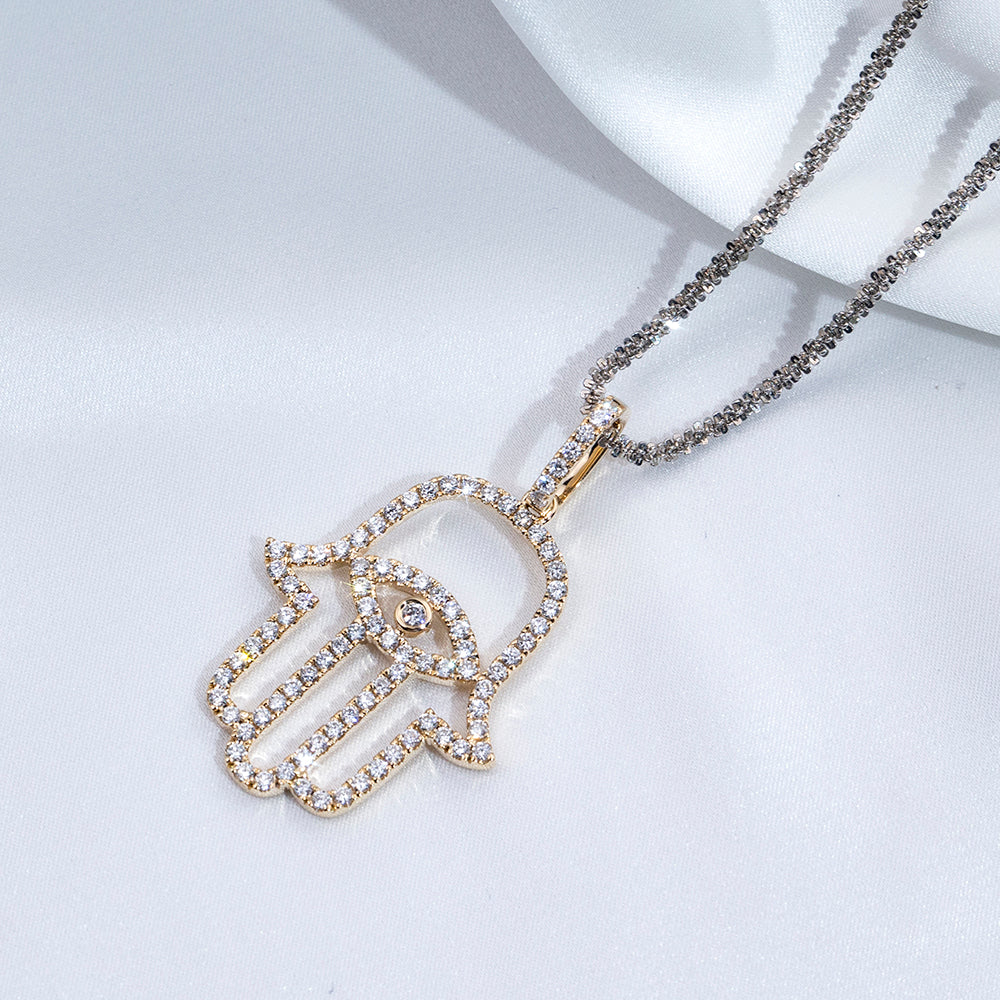 Econ-911 "Guardian of Light" Lab-Grown Diamond Hamsa Pendant Necklace