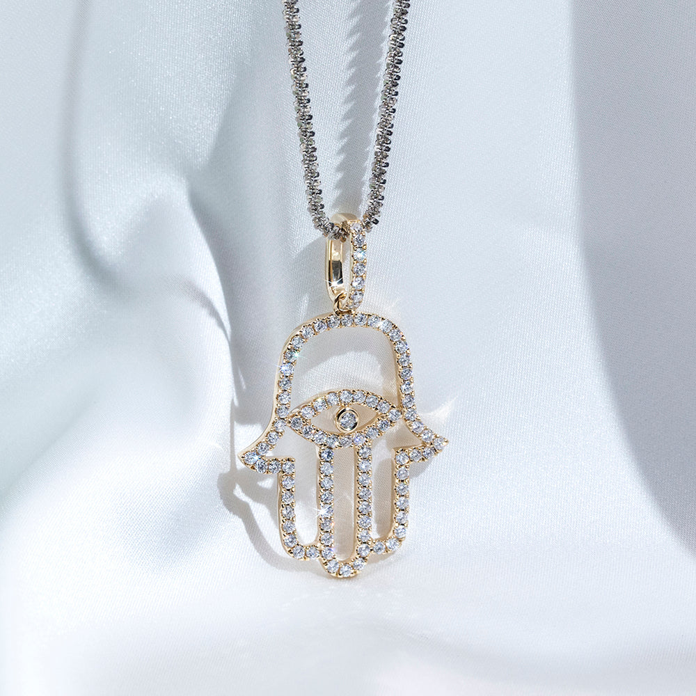 Econ-911 "Guardian of Light" Lab-Grown Diamond Hamsa Pendant Necklace