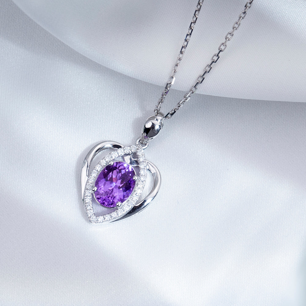 Econ-912 "Amethyst Embrace" Lab-Grown Gemstone Heart Pendant Necklace