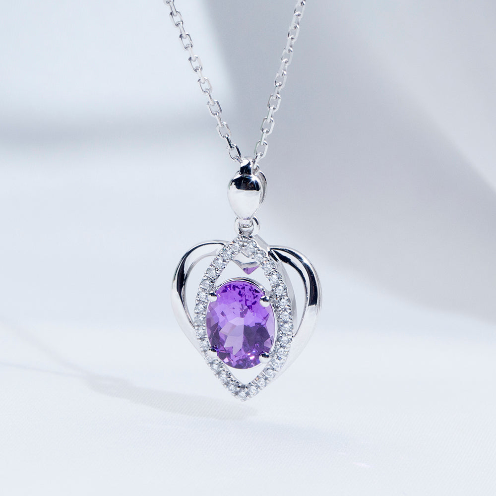 Econ-912 "Amethyst Embrace" Lab-Grown Gemstone Heart Pendant Necklace