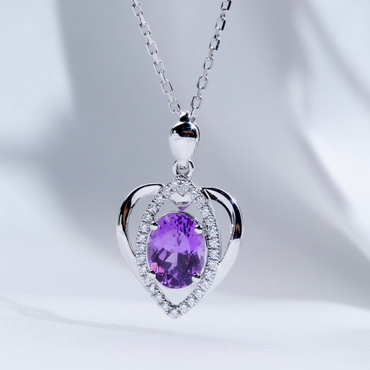 Econ-912 "Amethyst Embrace" Lab-Grown Gemstone Heart Pendant Necklace