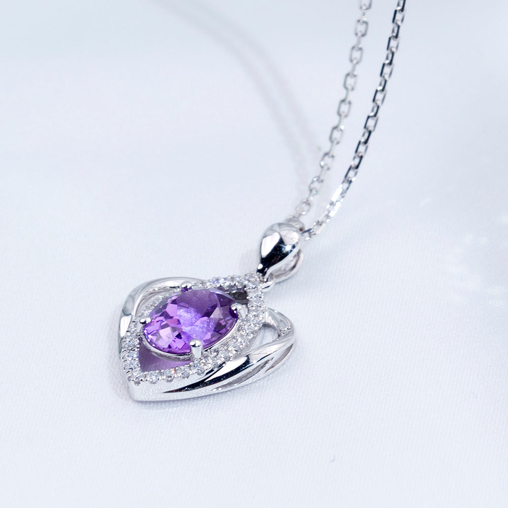 Econ-912 "Amethyst Embrace" Lab-Grown Gemstone Heart Pendant Necklace