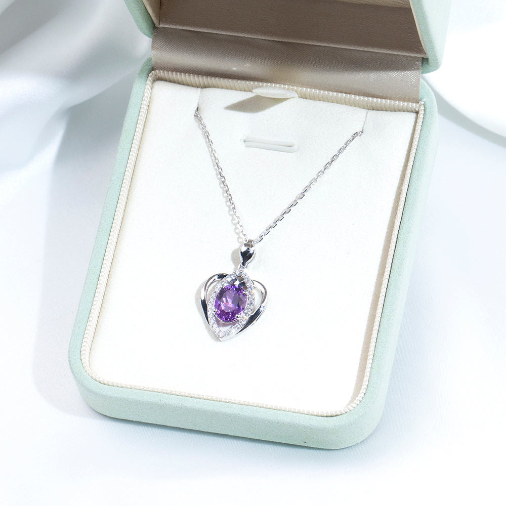 Econ-912 "Amethyst Embrace" Lab-Grown Gemstone Heart Pendant Necklace