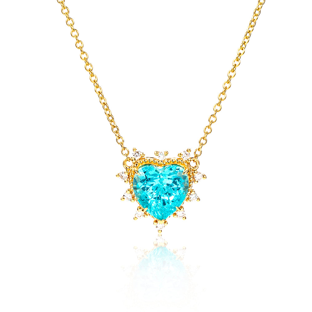 Econ-913 "Ocean Heartlight" Lab-Grown Blue Sapphire Halo Pendant Necklace