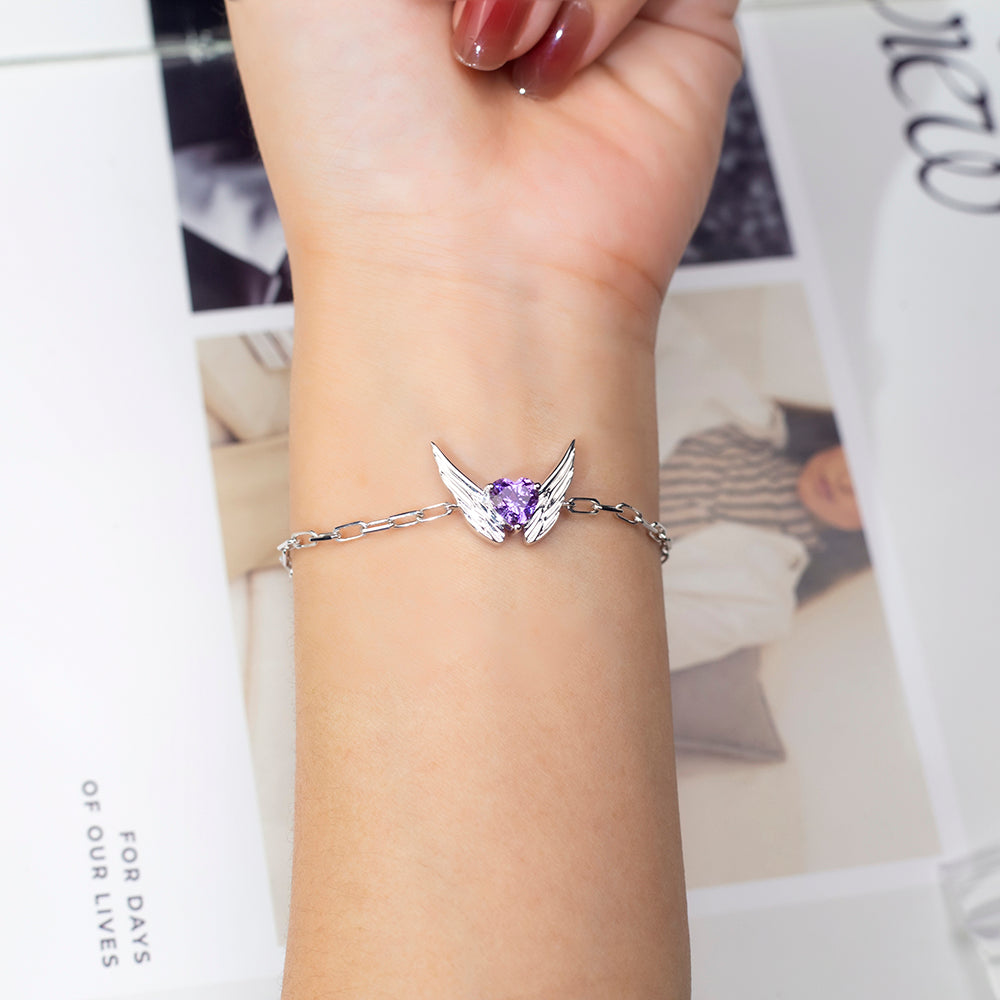 Ecob-611 | Winged Amour Heart Gemstone Bracelet in 18K Gold