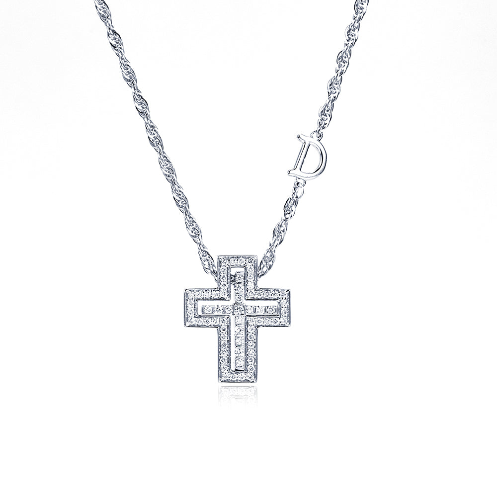 Econ-915 "Dual Sanctity" Lab-Grown Diamond Layered Cross Pendant Necklace