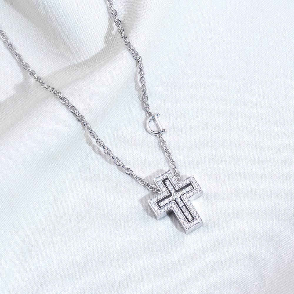 Econ-915 "Dual Sanctity" Lab-Grown Diamond Layered Cross Pendant Necklace