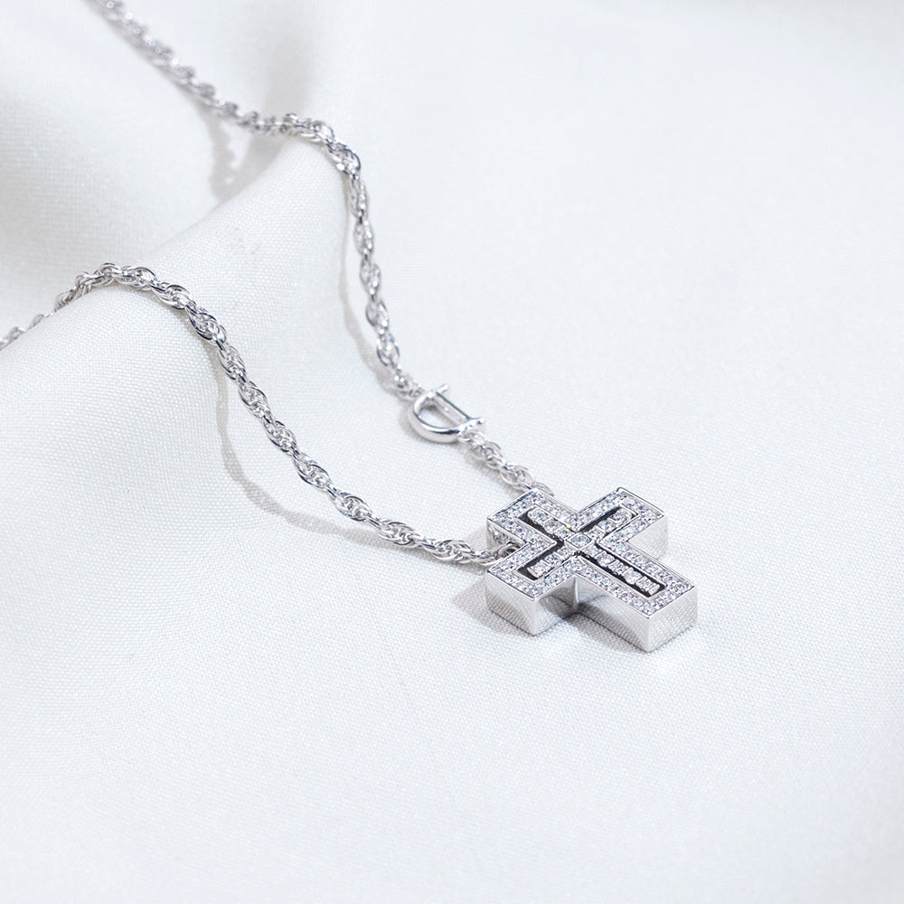 Econ-915 "Dual Sanctity" Lab-Grown Diamond Layered Cross Pendant Necklace