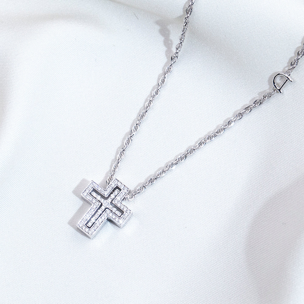 Econ-915 "Dual Sanctity" Lab-Grown Diamond Layered Cross Pendant Necklace