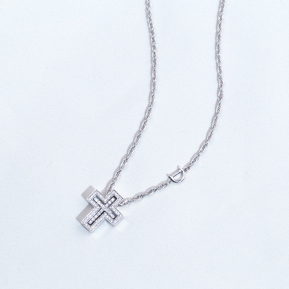 Econ-915 "Dual Sanctity" Lab-Grown Diamond Layered Cross Pendant Necklace
