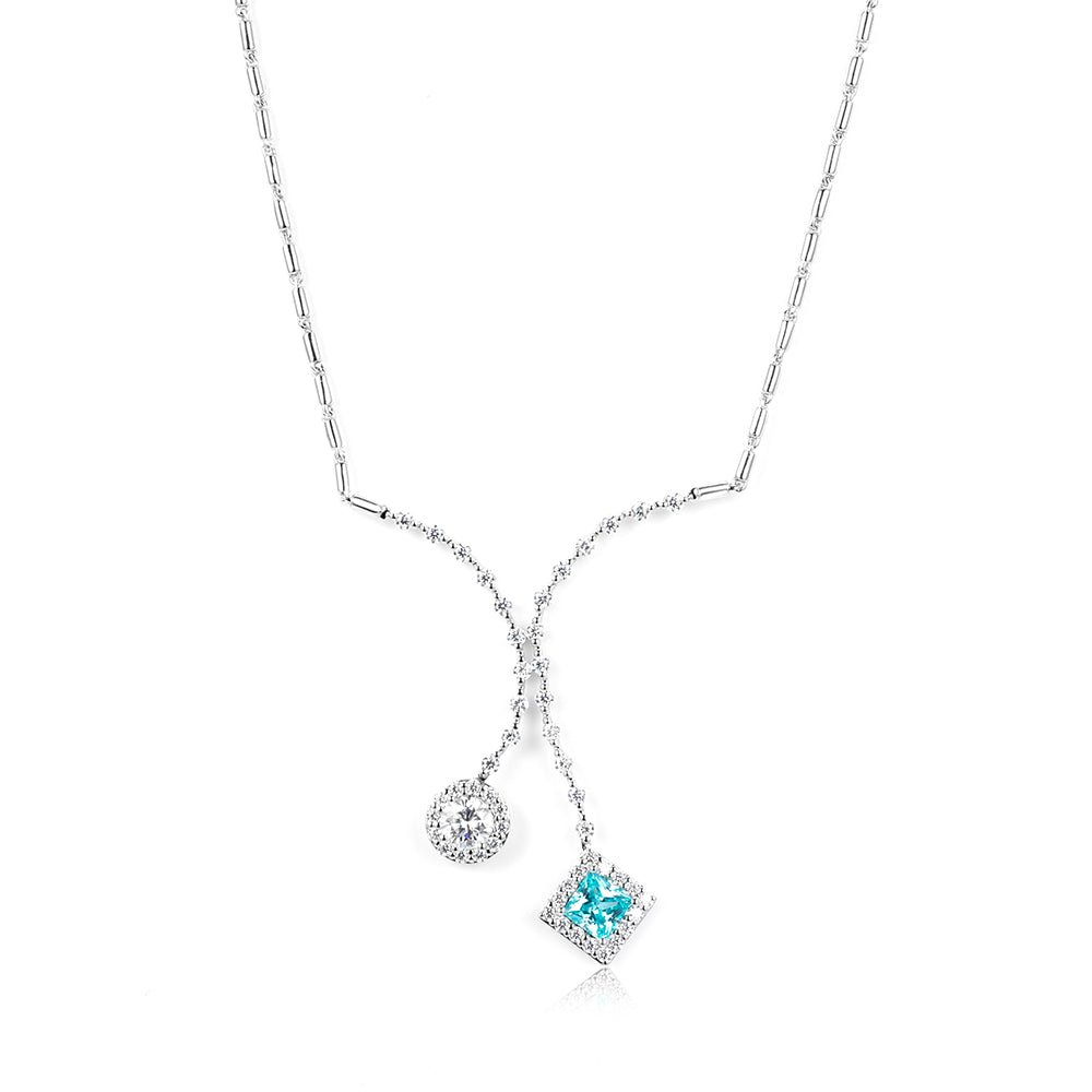 Econ-918 "Dual Orbit" Lab-Grown Sapphire & Diamond Pendant Necklace