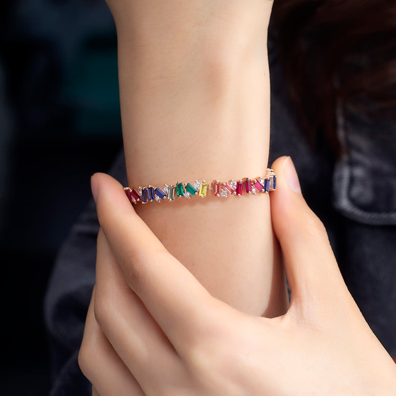 Ecob-598 | PrismMuse Rainbow Lab Gemstone Bracelet in 18K Gold