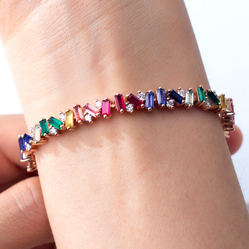 Ecob-598 | PrismMuse Rainbow Lab Gemstone Bracelet in 18K Gold