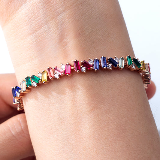 Ecob-598 | PrismMuse Rainbow Lab Gemstone Bracelet in 18K Gold