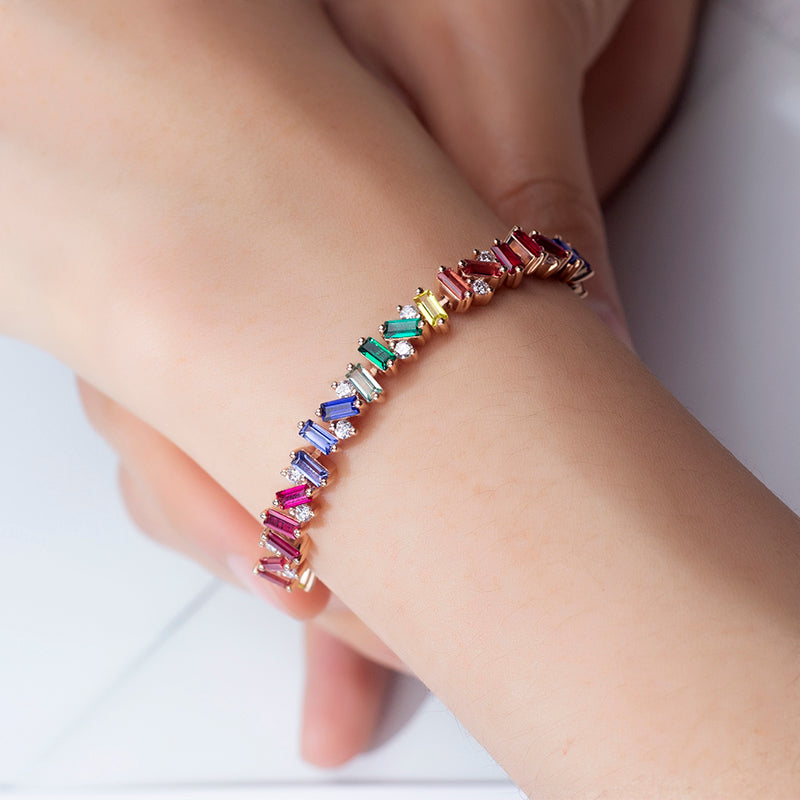 Ecob-598 | PrismMuse Rainbow Lab Gemstone Bracelet in 18K Gold