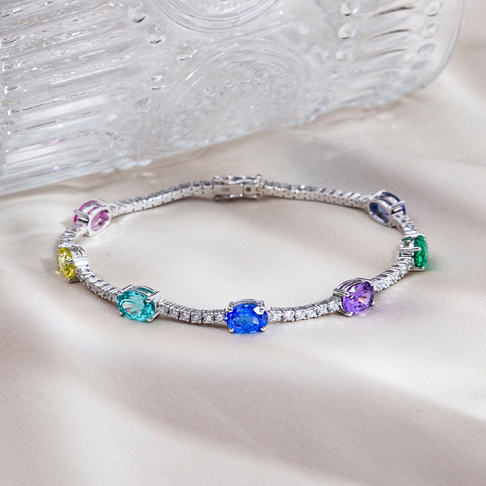Ecob-635: Symphony of Color – Lab-Grown Gemstone Bracelet in 18K White Gold