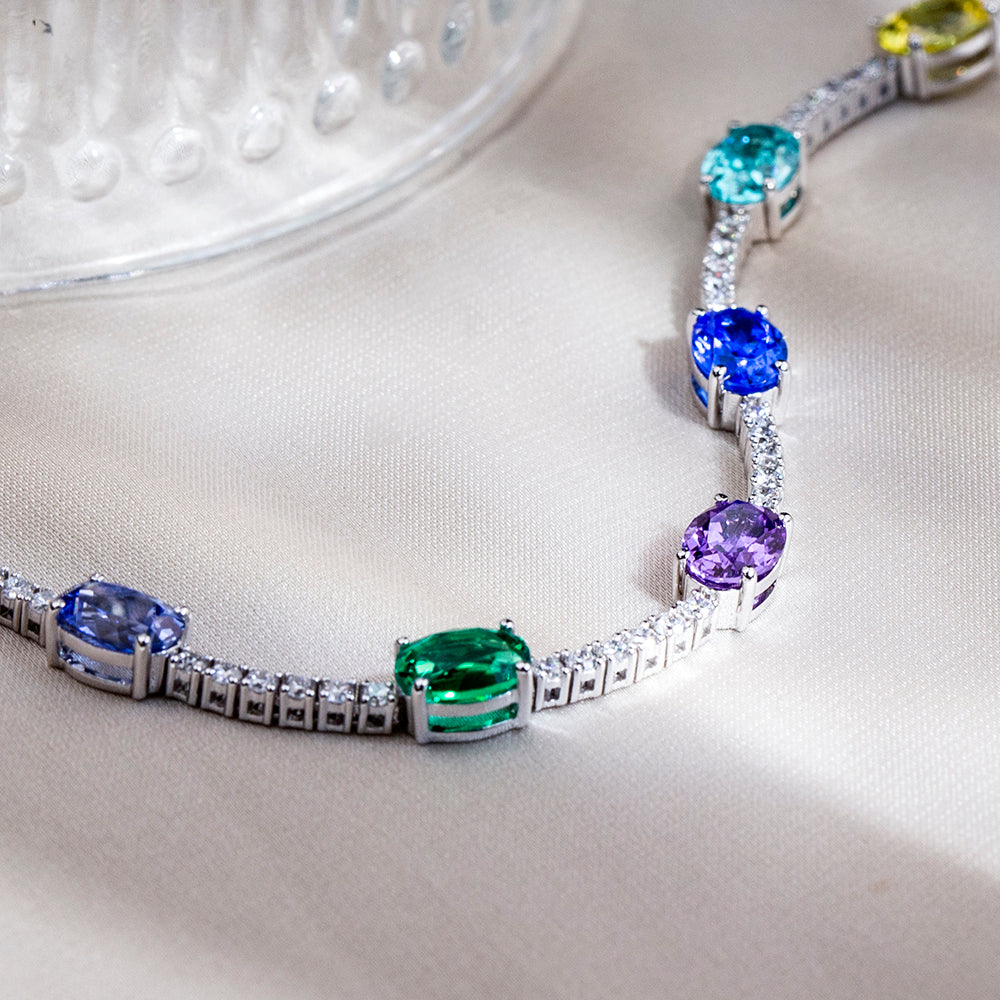 Ecob-635: Symphony of Color – Lab-Grown Gemstone Bracelet in 18K White Gold