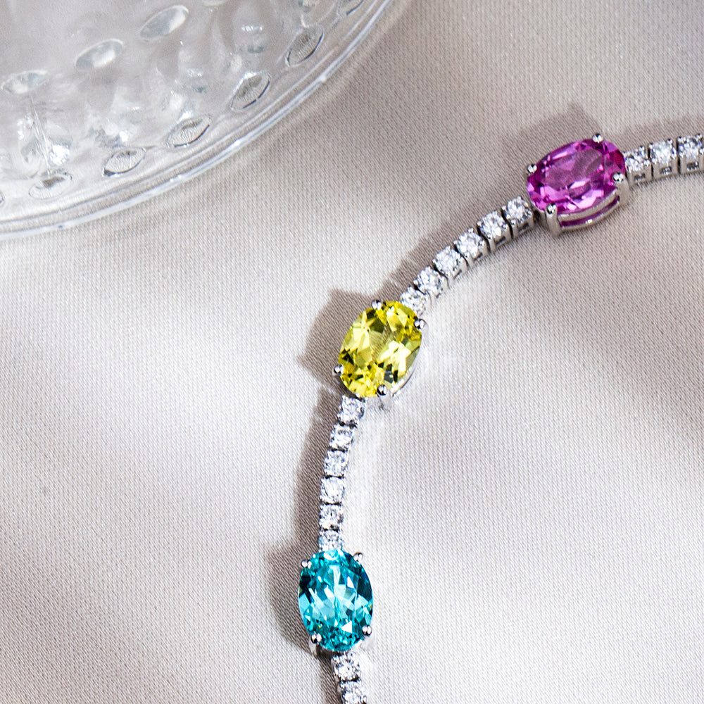 Ecob-635: Symphony of Color – Lab-Grown Gemstone Bracelet in 18K White Gold
