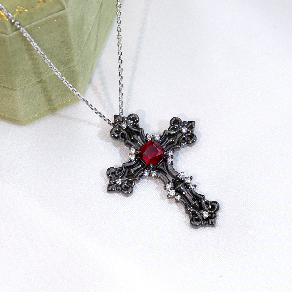 Econ-896 — The Crimson Creed Lab Ruby Cross Pendant