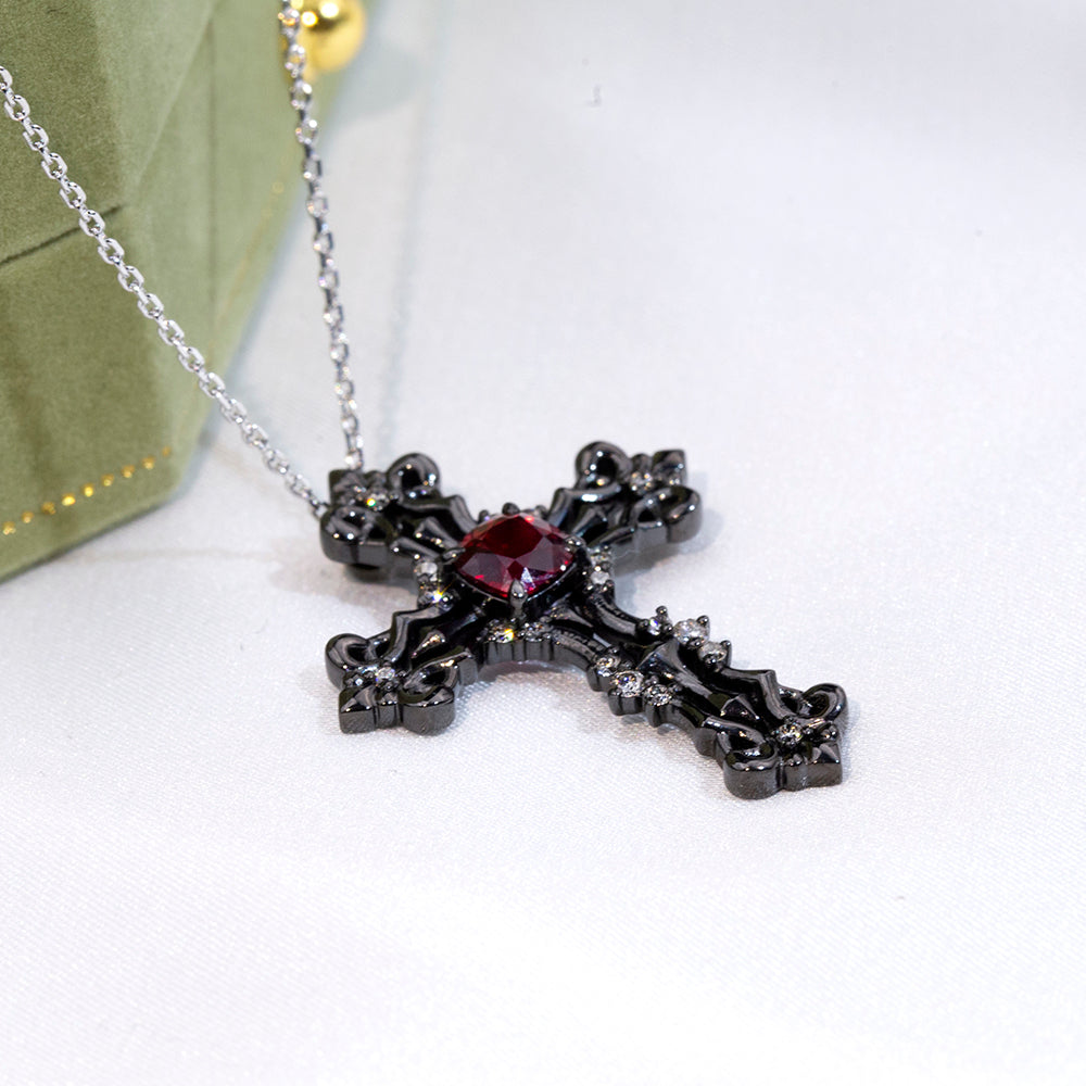 Econ-896 — The Crimson Creed Lab Ruby Cross Pendant