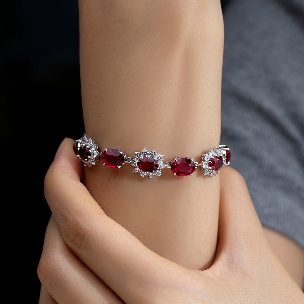 Ecob-621 | Scarlet Halo Lab Ruby & Diamond Bracelet in 18K Gold