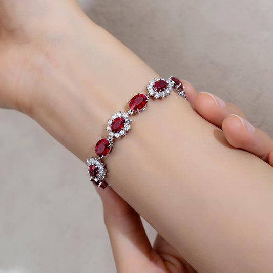 Ecob-621 | Scarlet Halo Lab Ruby & Diamond Bracelet in 18K Gold
