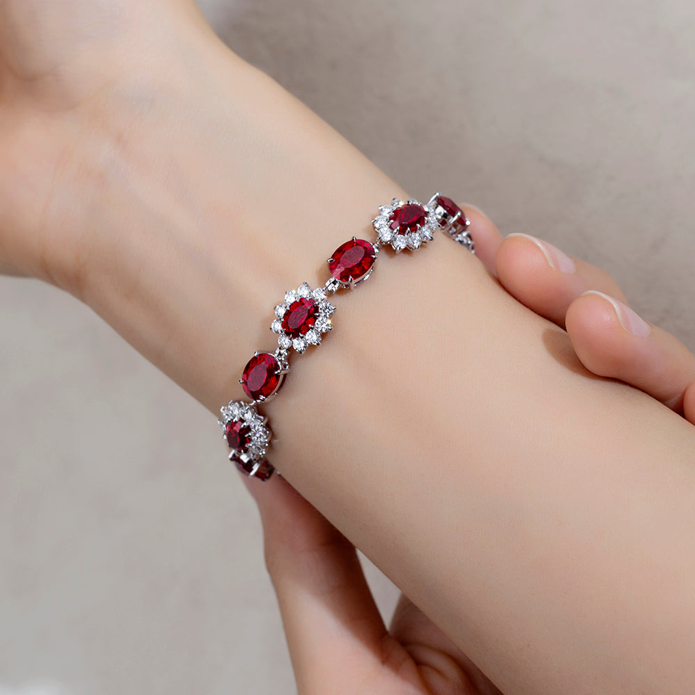 Ecob-621 | Scarlet Halo Lab Ruby & Diamond Bracelet in 18K Gold