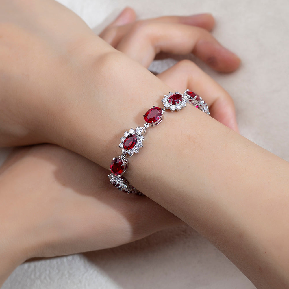 Ecob-621 | Scarlet Halo Lab Ruby & Diamond Bracelet in 18K Gold