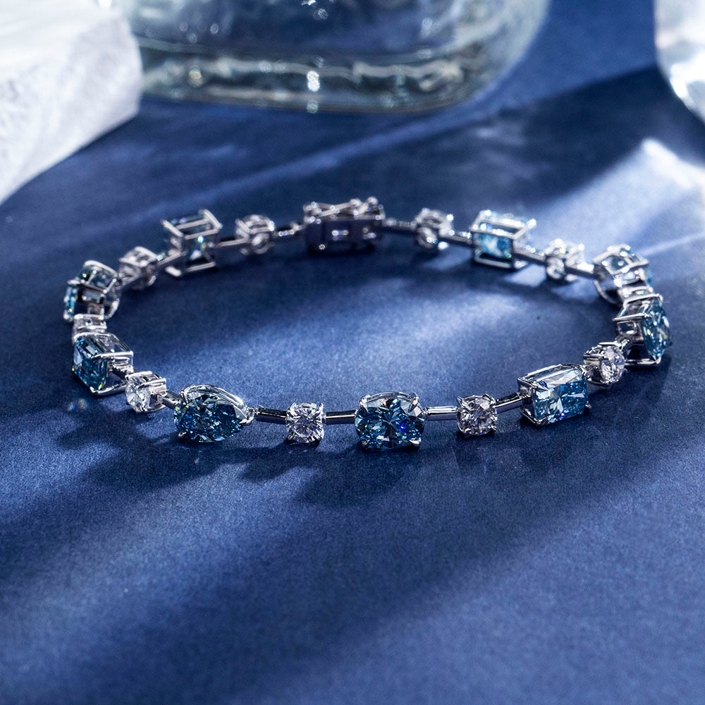 Ecob-636: Ocean Prism – Lab-Grown Sapphire & Diamond Bracelet in 18K White Gold