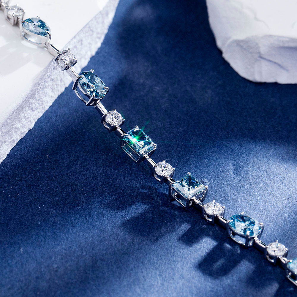 Ecob-636: Ocean Prism – Lab-Grown Sapphire & Diamond Bracelet in 18K White Gold