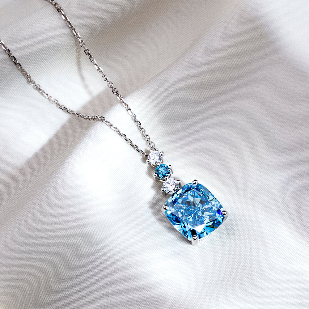 Econ-906 "Azure Cascade" Lab-Grown Blue Sapphire Pendant Necklace