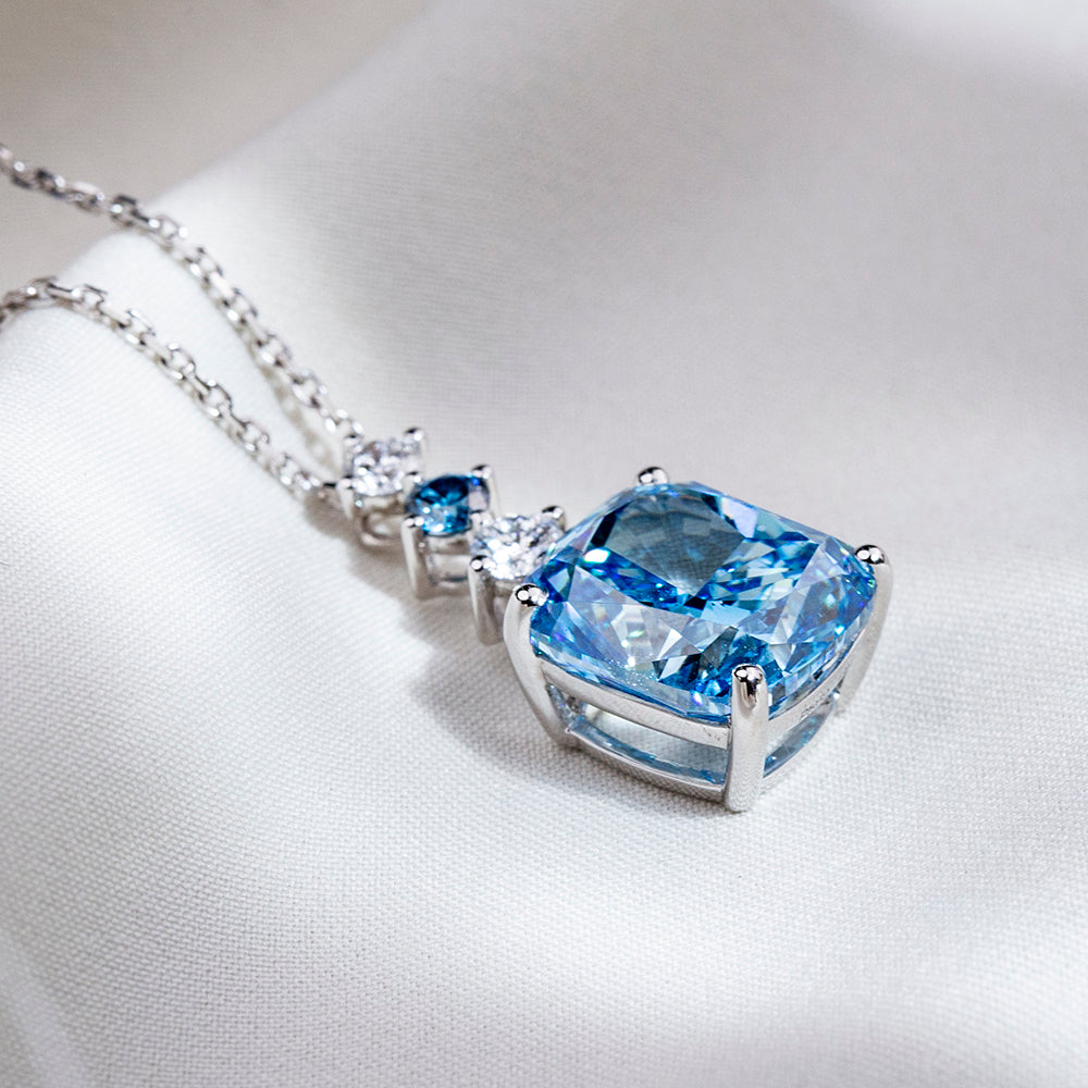 Econ-906 "Azure Cascade" Lab-Grown Blue Sapphire Pendant Necklace