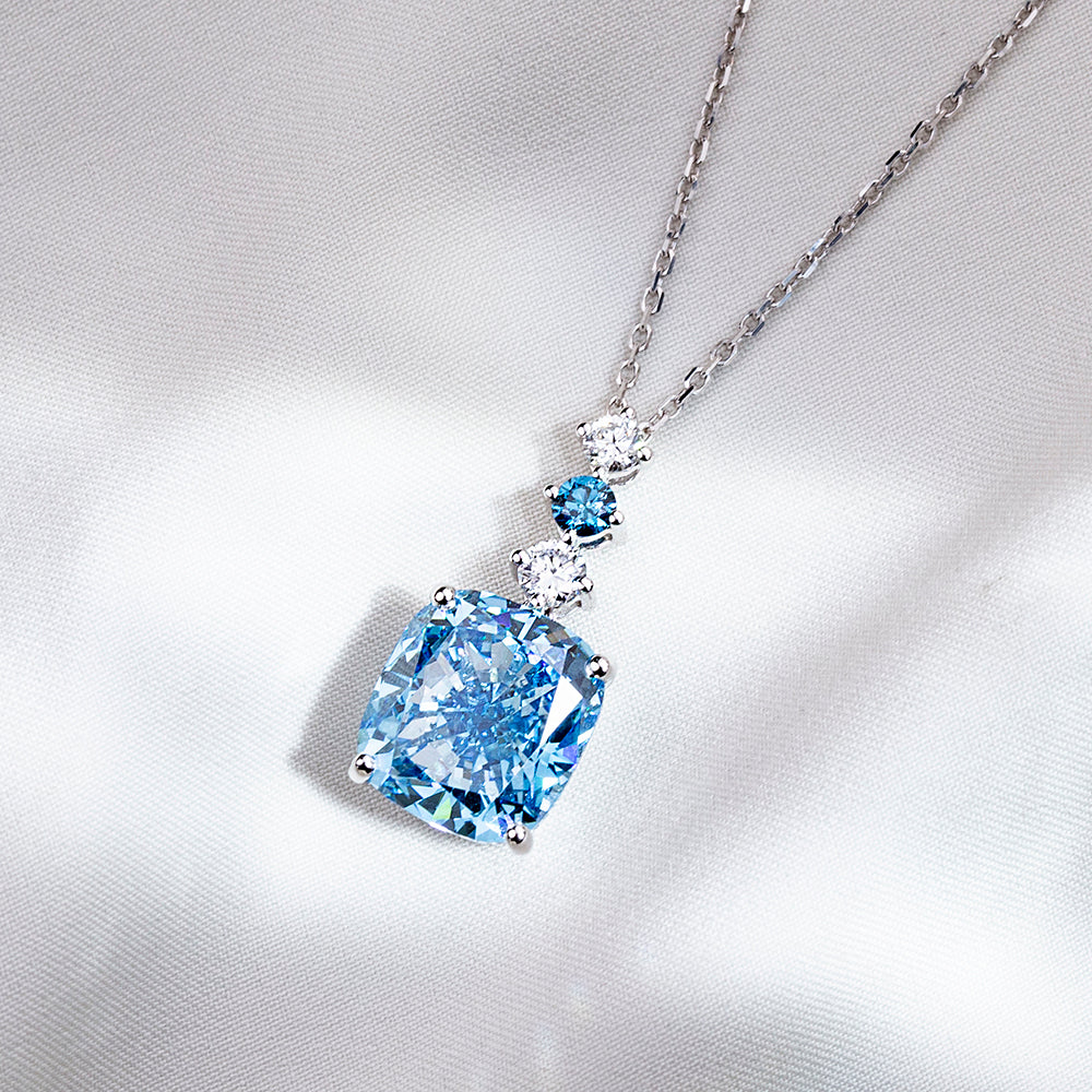 Econ-906 "Azure Cascade" Lab-Grown Blue Sapphire Pendant Necklace