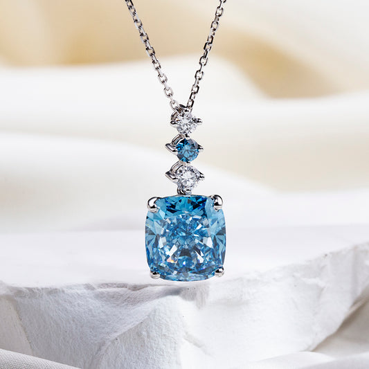 Econ-906 "Azure Cascade" Lab-Grown Blue Sapphire Pendant Necklace