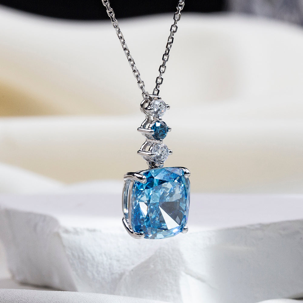Econ-906 "Azure Cascade" Lab-Grown Blue Sapphire Pendant Necklace