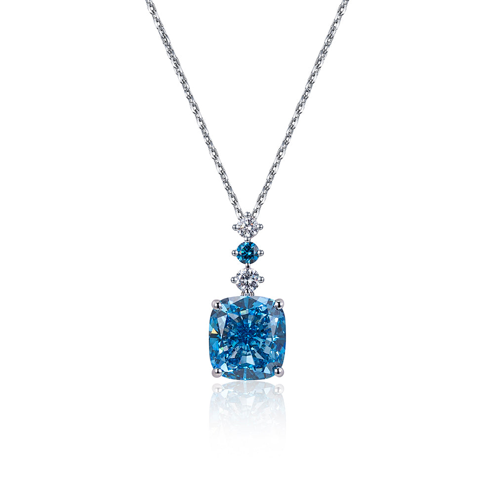 Econ-906 "Azure Cascade" Lab-Grown Blue Sapphire Pendant Necklace