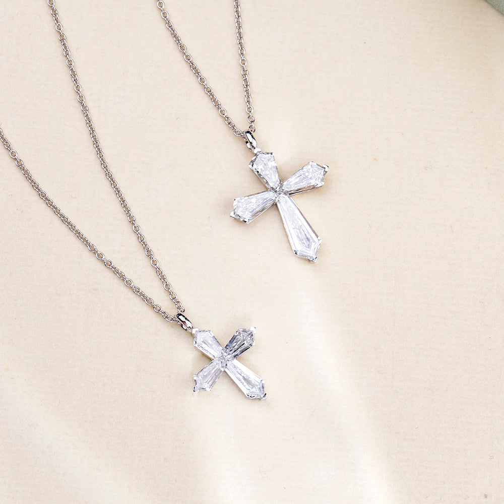 Econ-907 "Grace in Geometry" Lab-Grown Diamond Cross Pendant Necklace