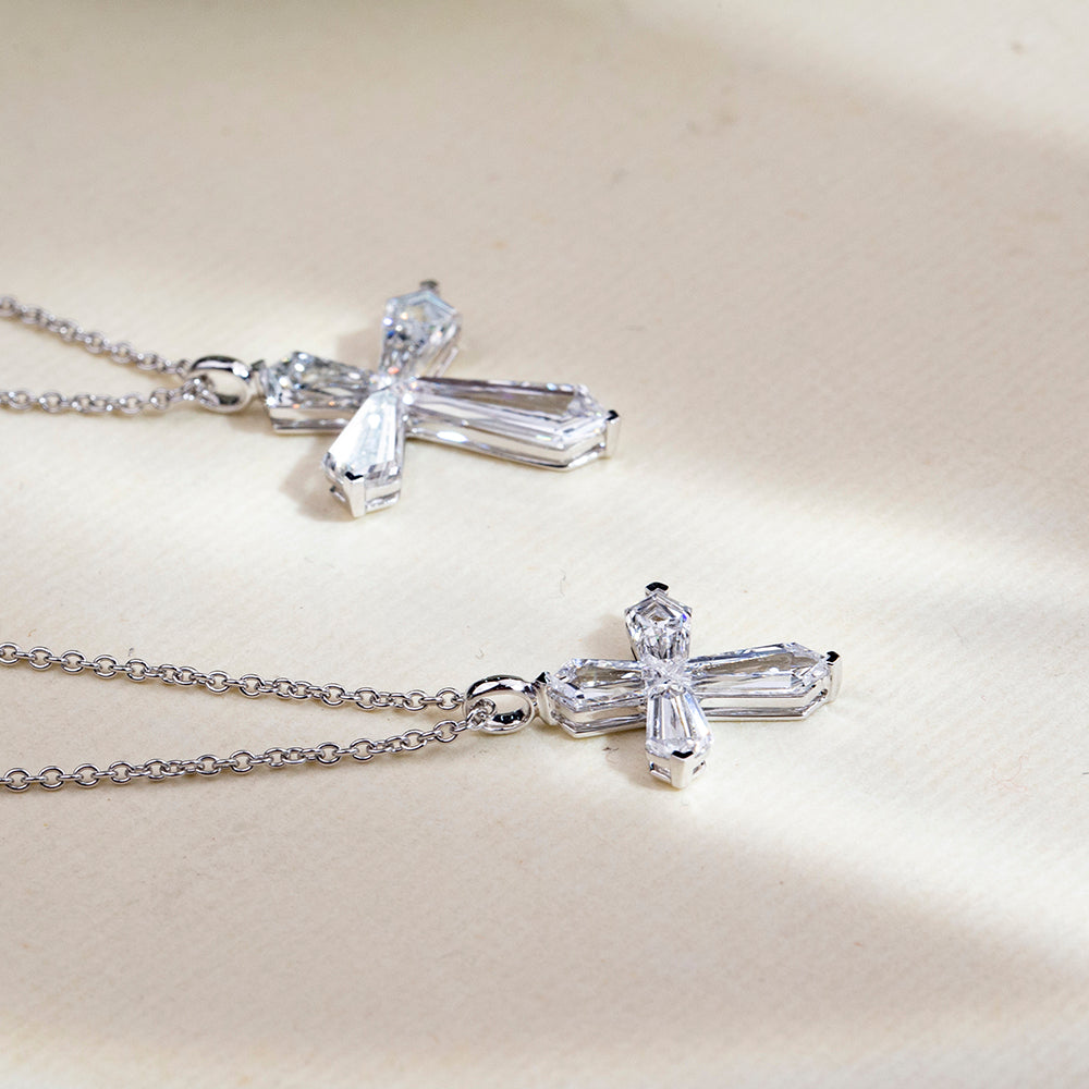Econ-907 "Grace in Geometry" Lab-Grown Diamond Cross Pendant Necklace