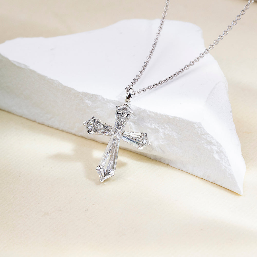 Econ-907 "Grace in Geometry" Lab-Grown Diamond Cross Pendant Necklace