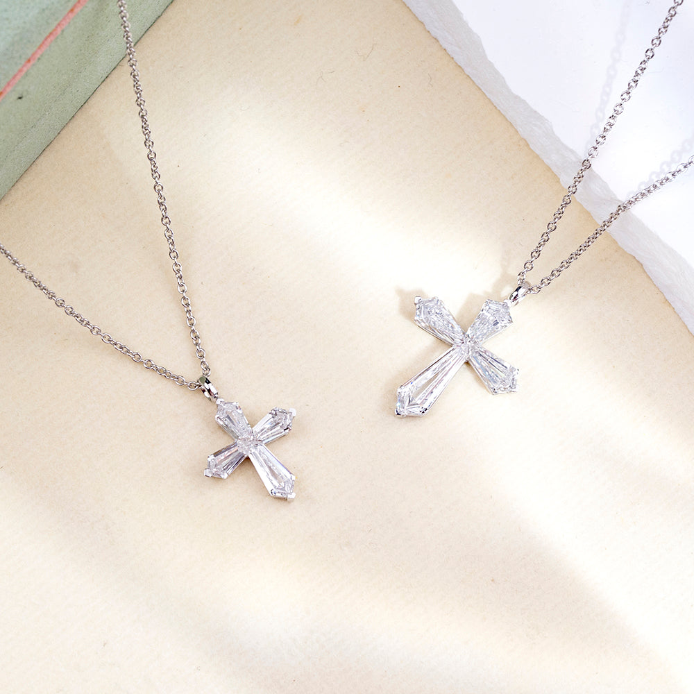 Econ-907 "Grace in Geometry" Lab-Grown Diamond Cross Pendant Necklace