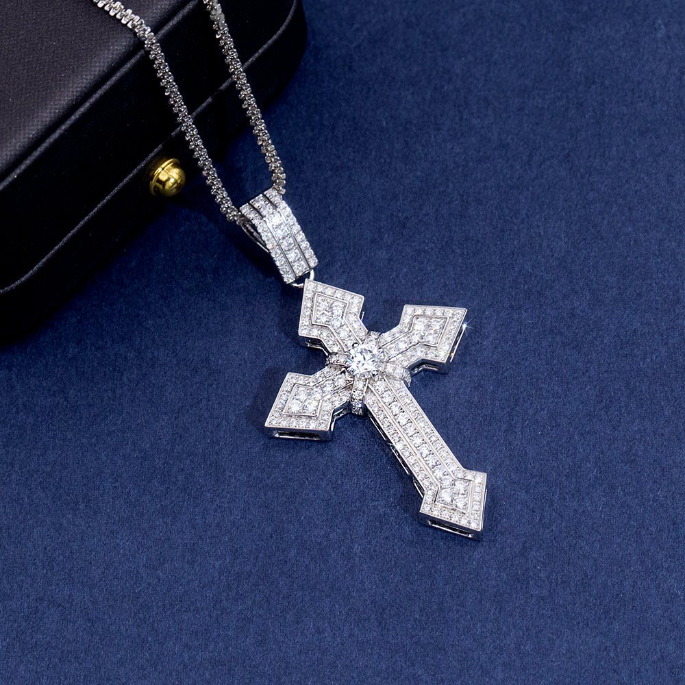 Econ-908 "Sanctum Radiant" Lab-Grown Diamond Pavé Cross Pendant Necklace