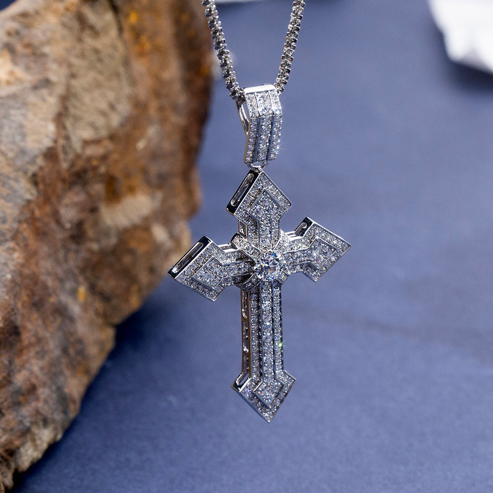 Econ-908 "Sanctum Radiant" Lab-Grown Diamond Pavé Cross Pendant Necklace