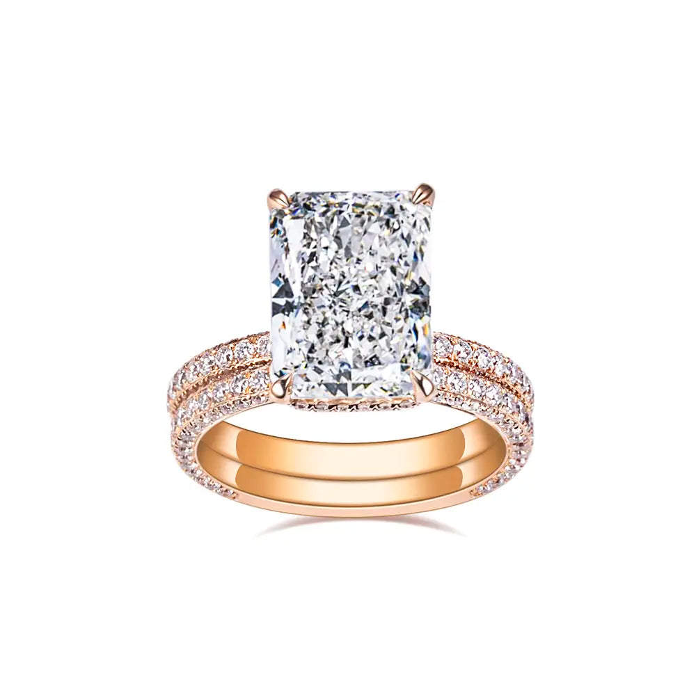 Eco-1664 | 18K Rose Gold 5.72CT Radiant-Cut Lab Diamond Ring