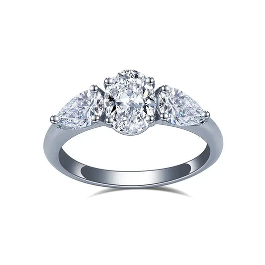 Eco-1203 | 18K White Gold Three-Stone 1.03CT Oval Lab-Grown Diamond Ring